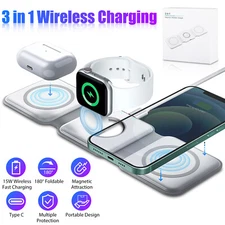 3in1 Foldable 15W Magnetic Wireless Charger Pad For iPhone 14 13 iWatch Air Pods