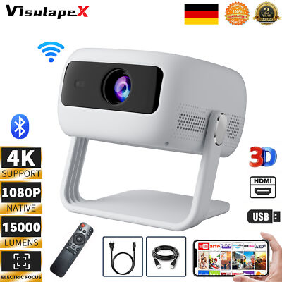 Tragbarer 4K Projektor Beamer 15000LMS 360° Drehbar LCD Wifi 6 BT Kino HDMI USB