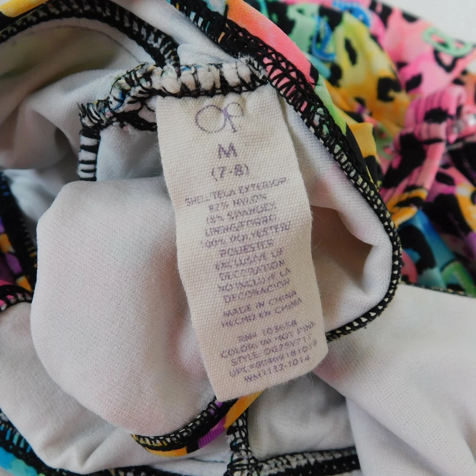 Traje de baño OP para niña talla 7/8 estampado animal con signos de paz halter parte superior rosa inferior Foto 4 de 4