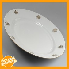 vintage old white gold Porcelain China Oval Egg Fish Serving Dish Platter Plate