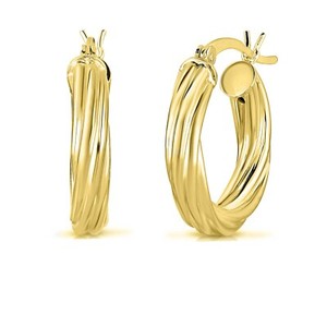 Authentic 925 Sterling Silver 14K Yellow Gold Plated Twisted Hoops Hoop Earrings - 20m