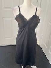 Vintage 70s Vassarette Black Nylon  Lace Full Slip Women's Sex Kitten Size 36