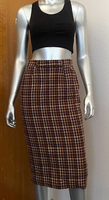 DAVID MEISTER Wool Blended Women Plaid Long Knee Pencil Dress Skirt Lined Size 4