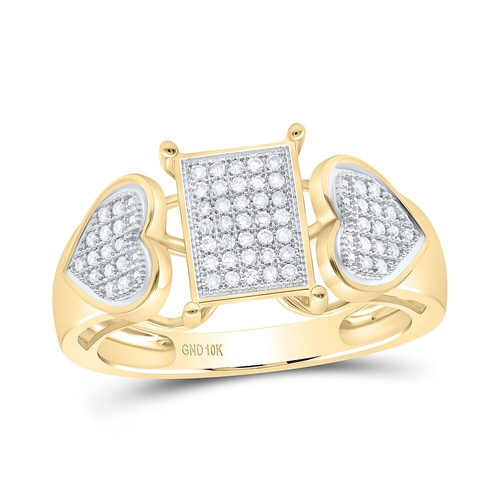 10kt Yellow Gold Womens Round Diamond Heart Rectangle Cluster Ring 1/5 Cttw - 第 1/1 張圖片