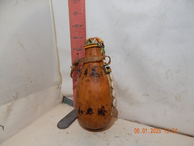 Hand Beaded Gourd Canteen - Unknow origin , but has beadwork and shells