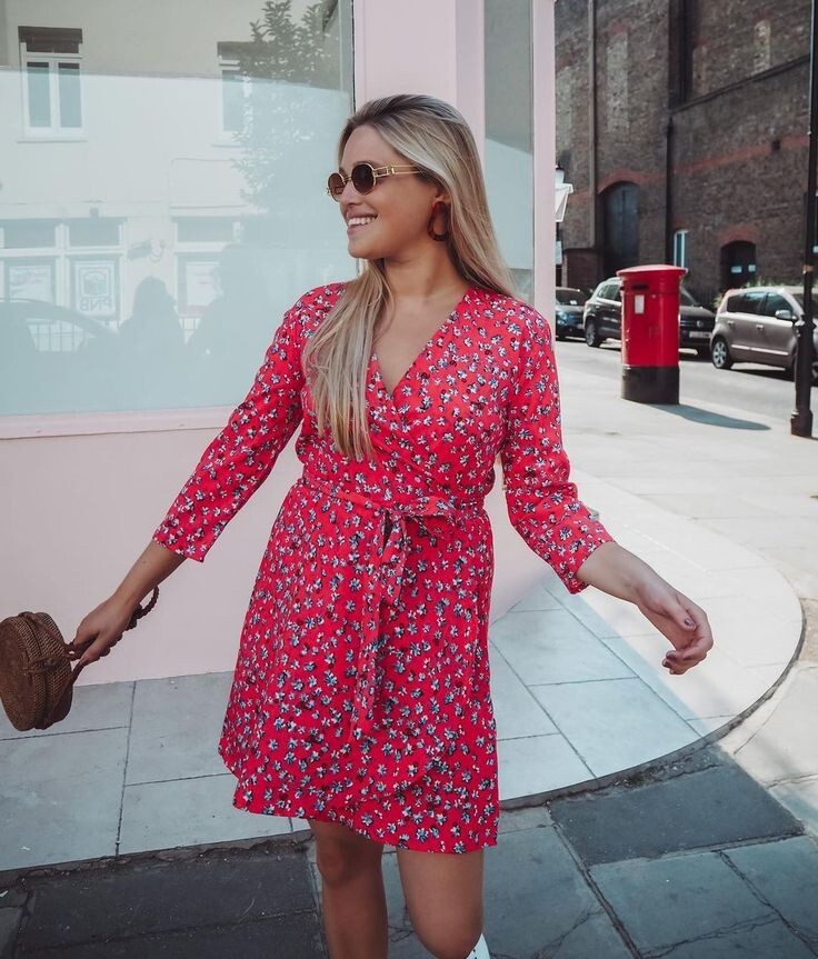 Dancing Leopard Zeina Red Ditsy Floral Mini Wrap Dress Size