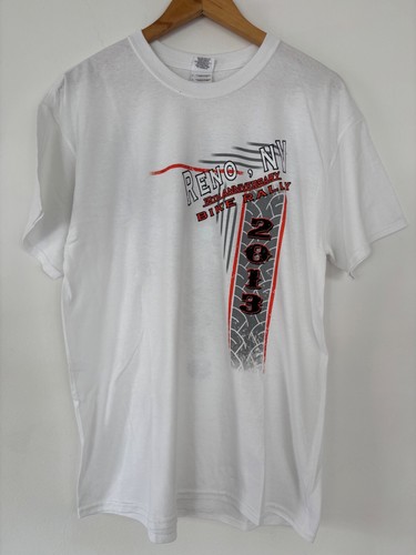Deadstock Motorbike Tee Gildan Men's Reno NV Bike Rally 2013 White Size Large