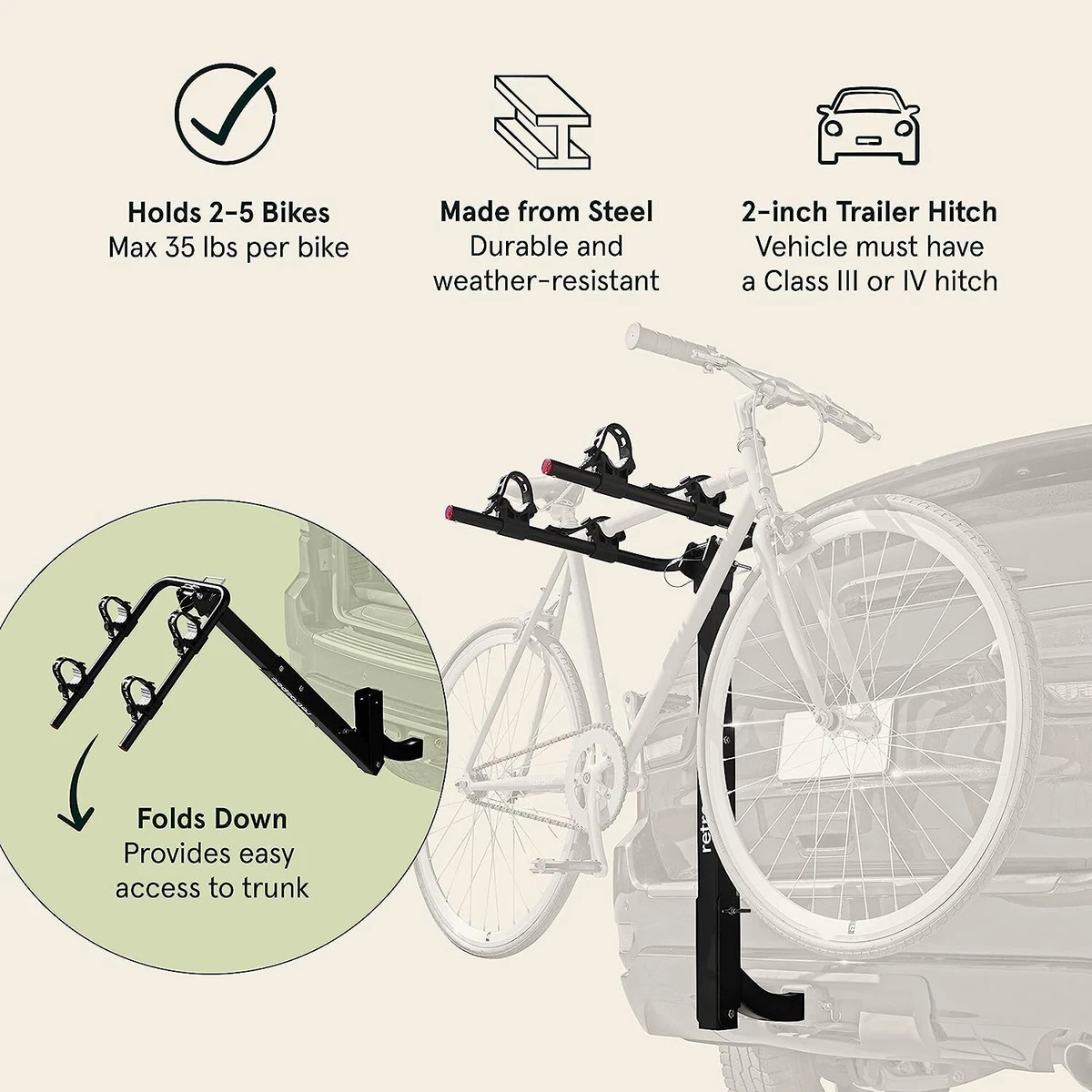2 Bicicletas Rack Acero Plegable Portabicicletas Enganche De Remolque 80lbs 2