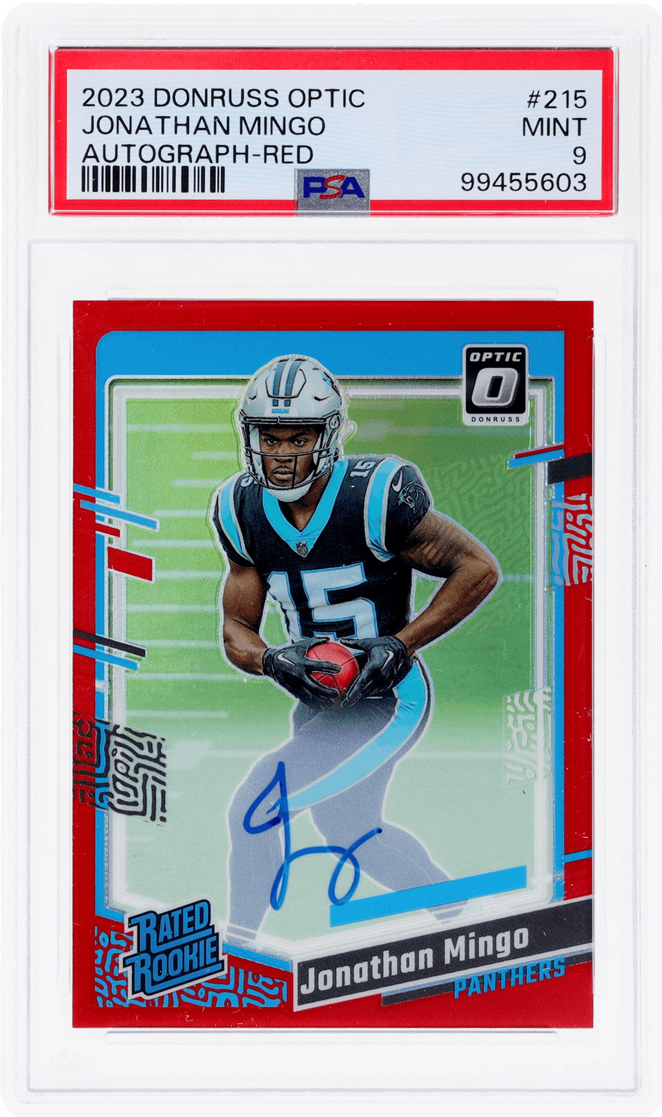 2023 Donruss Optic Jonathan Mingo Rated Rookie Auto Red #215 /75 PSA 9 RC
