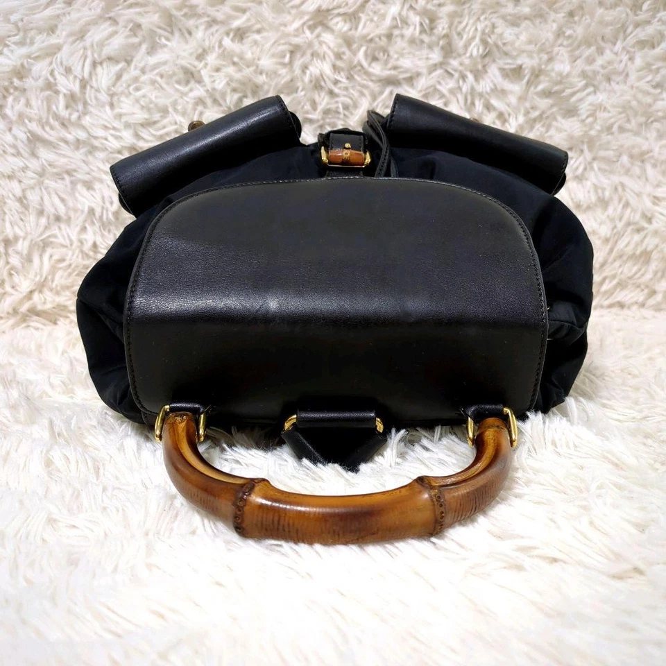 Gucci GG Bamboo Leather Nylon Black 2Way Backpack Handbag Gold Hardware MBc0895 - Image 4 of 4