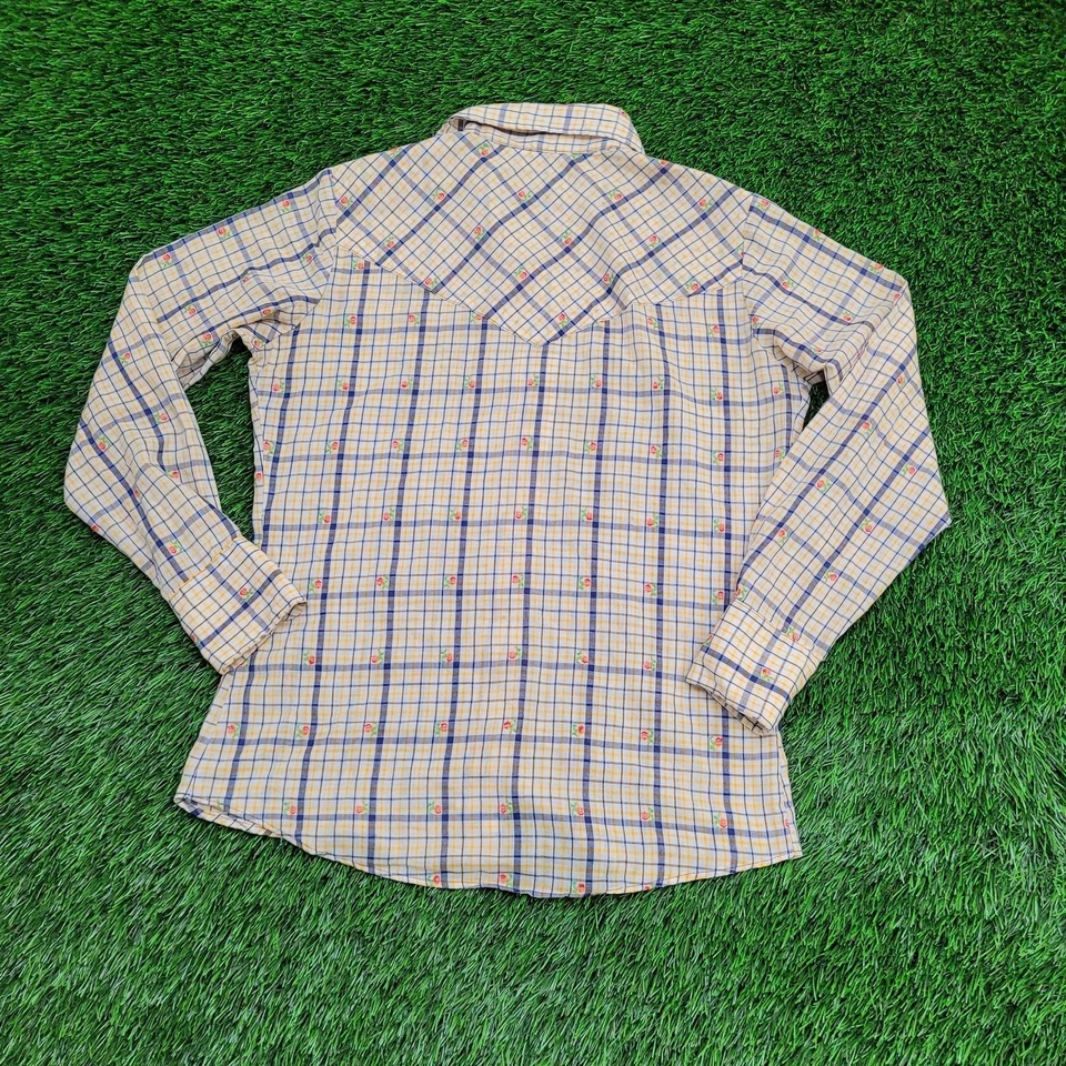 Camisa Vintage Años 70 Disco Floral Botón Mujer S 18x26 Amarilla Foto 2 de 4