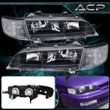 For 94-97 Honda Accord Black Housing Headlights + Clear Corner Bumper Lamp LH+RH