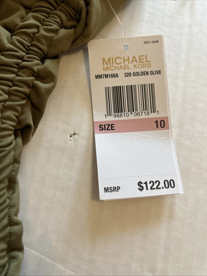 Maiô novo com etiquetas Michael Kors verde oliva tamanho 10 V gola mergulho peça única destaque dourado - Imagem 3 de 4