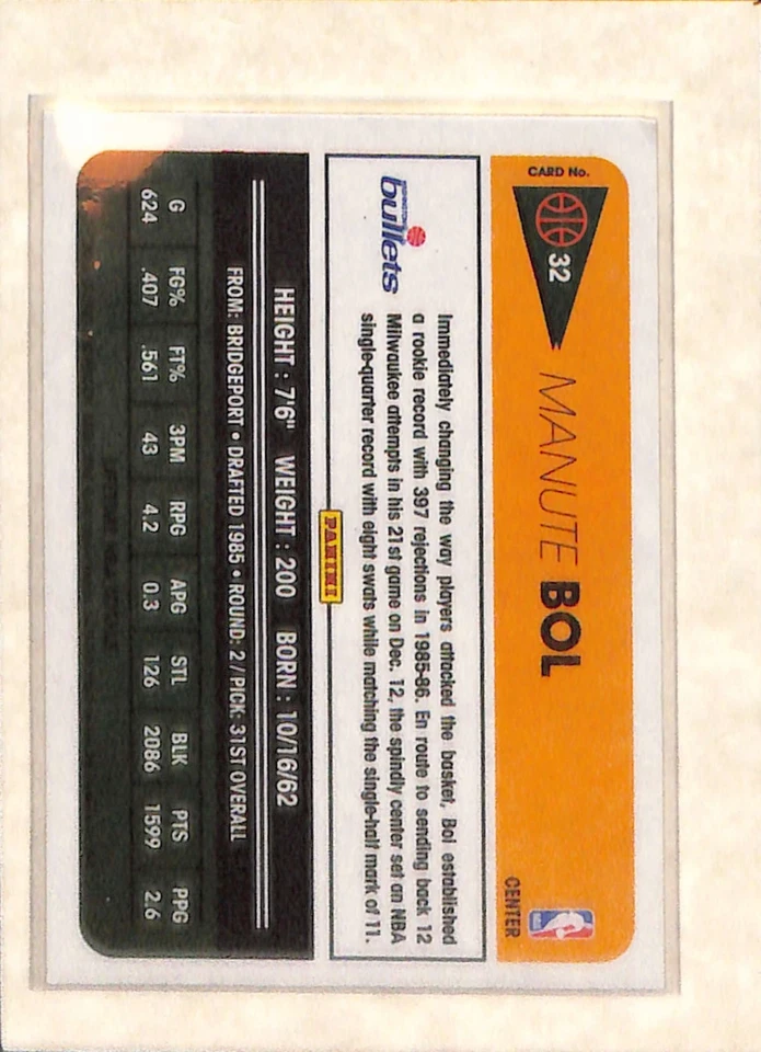 2012-13 Panini Past and Present #32 Manute Bol  VG+ - Image 2 of 2