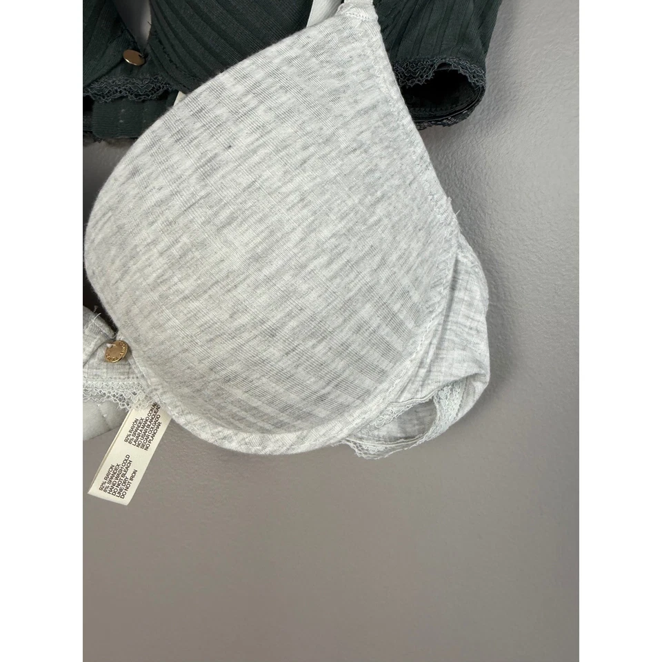 Paquete de 2 sujetadores de cobertura completa Laura Ashley 36B acanalados gris verde ribete de encaje nuevo sin etiquetas Foto 2 de 4