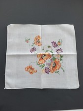 Vintage Ladies Hankie Orange Floral