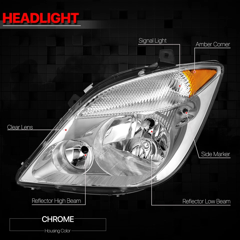 Chrome/Amber Headlights Pair for 07-13 Dodge/Mercedes-Benz/Freightliner Sprinter - Image 2 of 4