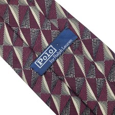 Vintage Polo Ralph Lauren Tie 100 Silk Geometric Men's Burgundy Neck Wear