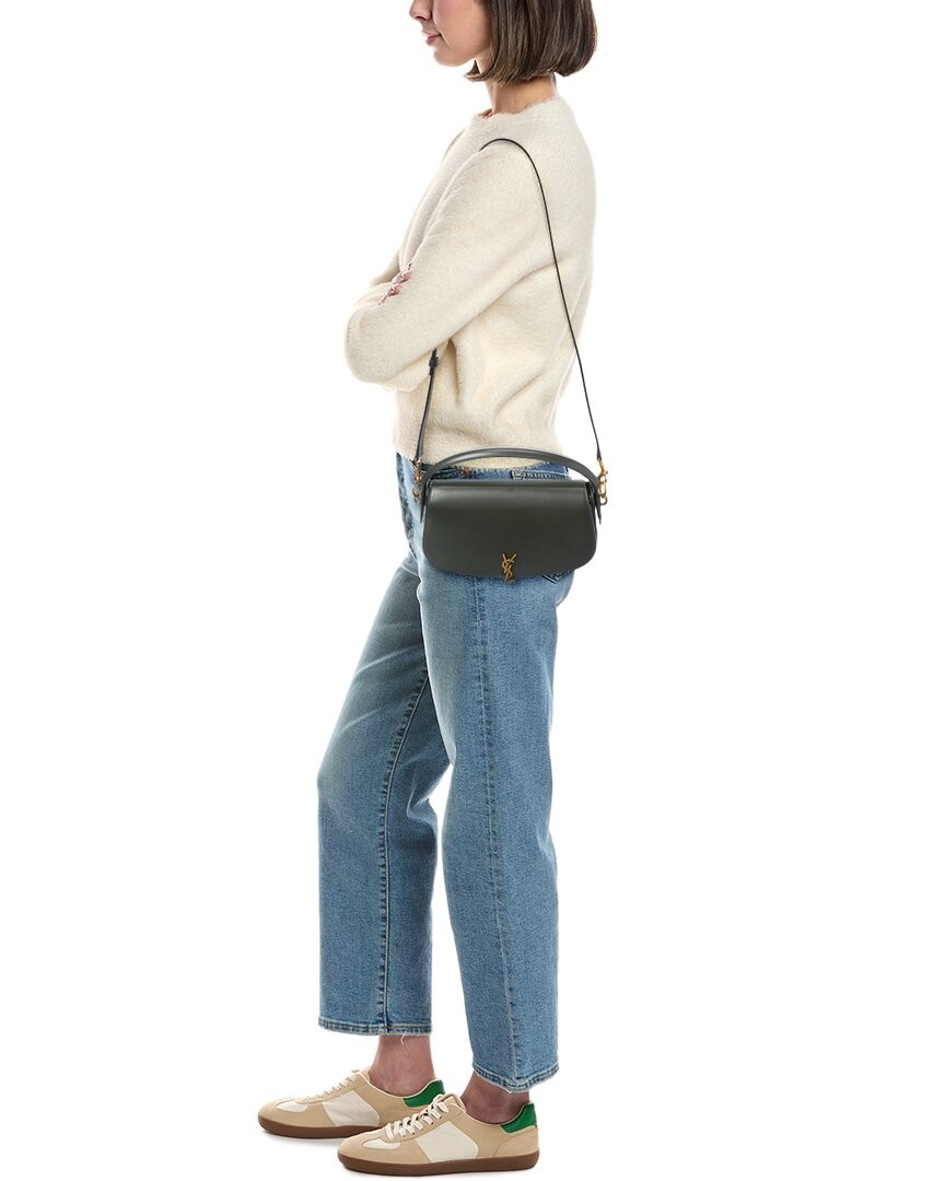 Borsa a tracolla Saint Laurent Voltaire Box in pelle da donna verde