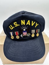 Vintage US Navy Eagle Anchor Patch Blue Snapback Hat Cap Made in USA W/ Pins