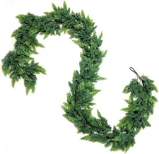 9ft Christmas Cedar Garland Artificial Realistic, Real Touch Greenery Green 