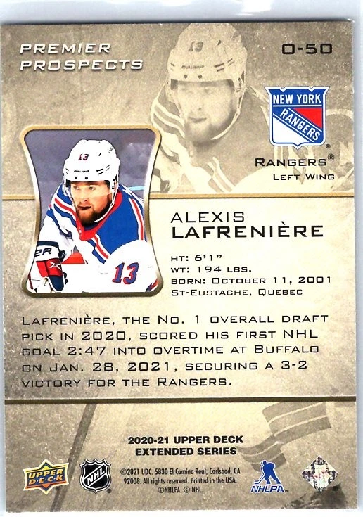 2020-21 Upper Deck #O-50 Alexis Lafreniere Ovation - Image 2 of 2