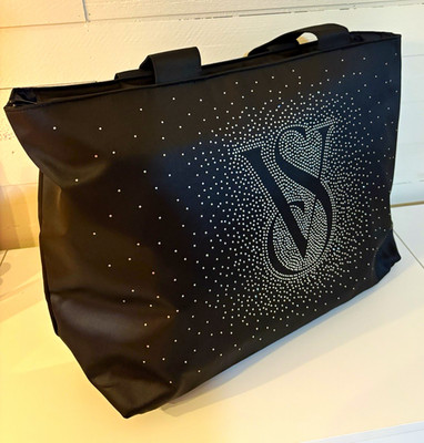 Victoria's Secret Black Tote Bag VS Logo Rhinestone