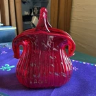 Vintage 8” x 7” Murano Art Glass Purse Red & Gold Flecked