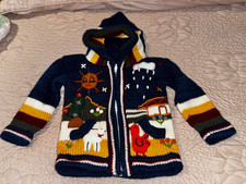 VTG Peruvian youth Zip Up Hoodie Sweater Animals Handmade Details 1-3 yrs old