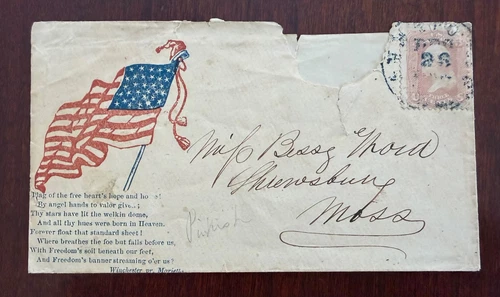 c1860's Civil War Patriotic Cover Massachusetts FLAG and poem Winchester Mariett