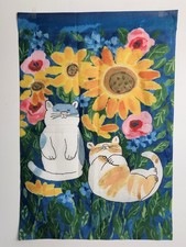 Cat Yard Flag Nylon Sunflowers Spring Floral Garden Watercolor Porch Decor Blue