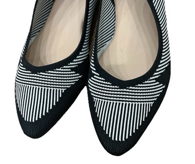Luolika Knit Pointed Toe Flats Black White Striped Comfort Ballet Shoes
