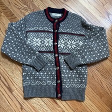 Vtg LL Bean Irish 80% Wool Grey Grandma Sweater Womens Sz S Made In USA