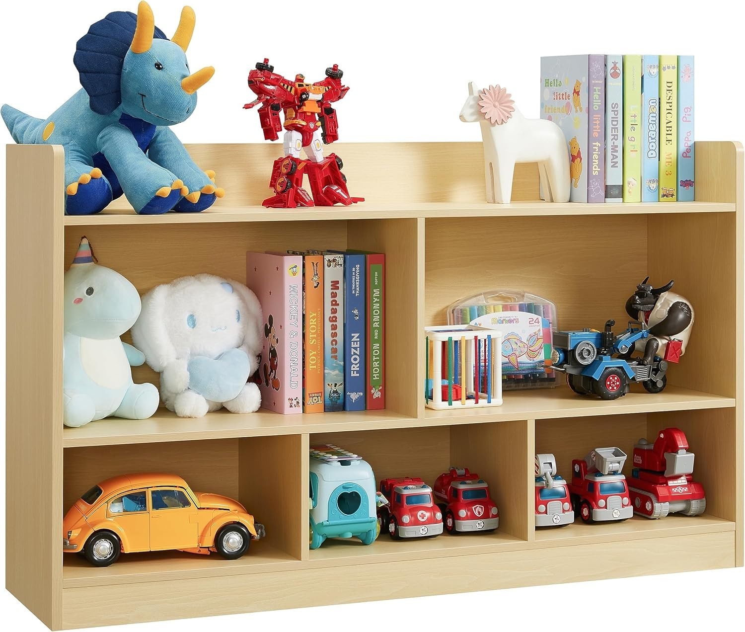Kids Toy Storage Organizer, 5-Section Bookshelf,Wooden Cabinet Daycare Furniture