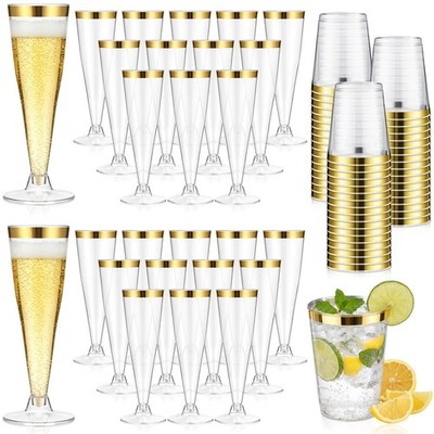 Gold Rim Party Cups Set, 48 Pack Disposable Plastic Drink Cups with Champagne...