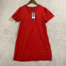 NEW  Nicole Miller Women's L Red Floral Textured Linen Blend V-Neck  Dress