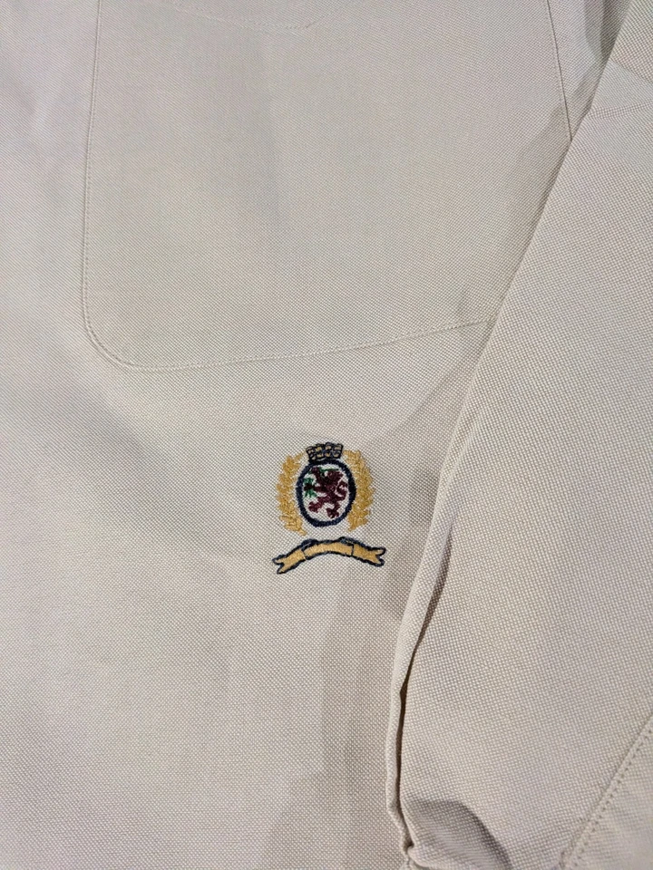 VTG Tommy Hilfiger Flag Crest Logo Beige Button-Up Dress Shirt Men's 17 32-33 - Изображение 3 из 4