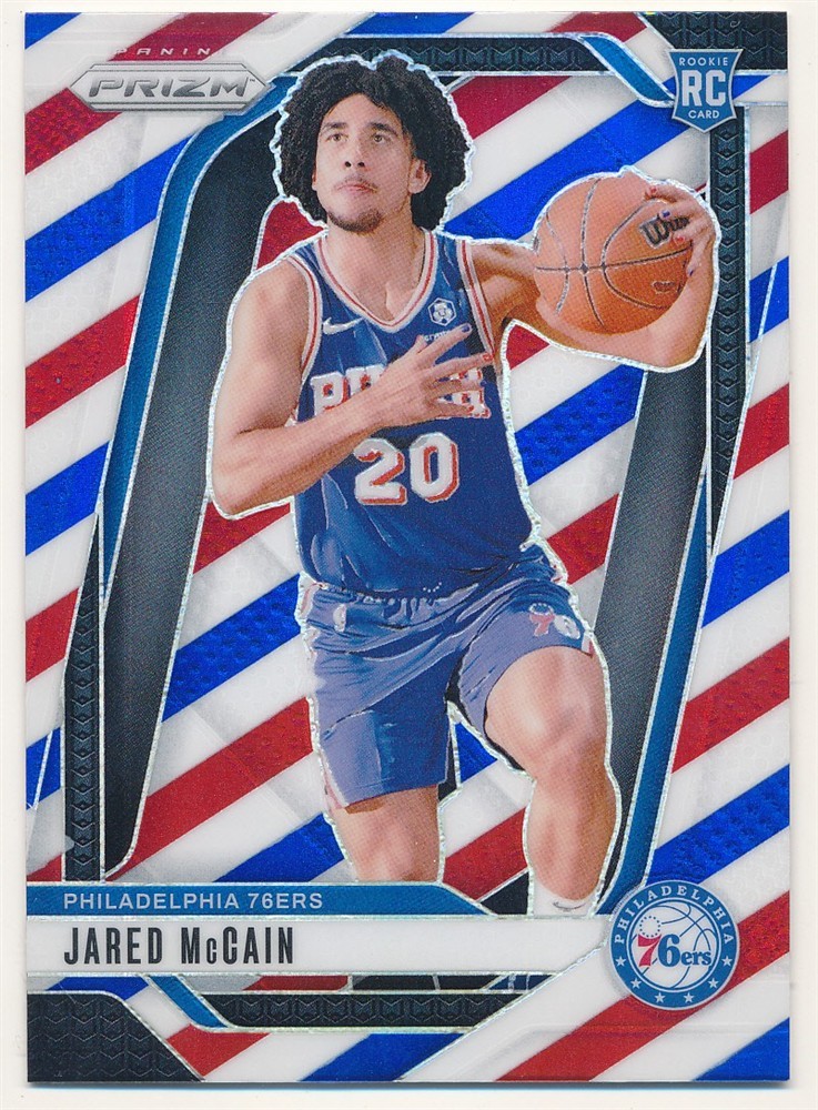 JARED MCCAIN 2024/25 PANINI PRIZM #222 RC ROOKIE RED WHITE BLUE PRIZMS 76ERS SP