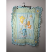 Vintage Care Bears Infant Baby Comforter Throw Blue plaid Cozy Nostalgia Nursey