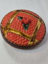Ceramic A. Santos cherry pie design dish and lid made in Portugal