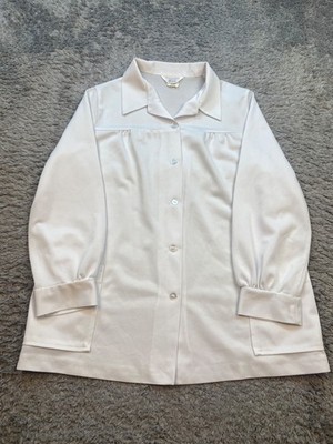 Sears Top Women XL Pear White Coquette Peasant Milkmaid Button Up Blouse Vtg USA