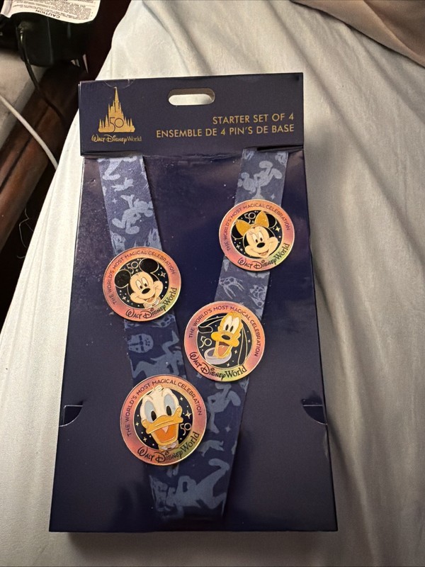 Disney World 50th Anniversary Merchandise Pin Badge Set with Strap