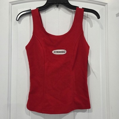 Iceberg Red Tank Top Womens Small Logo Patch Sleeveless Fitted Y2K