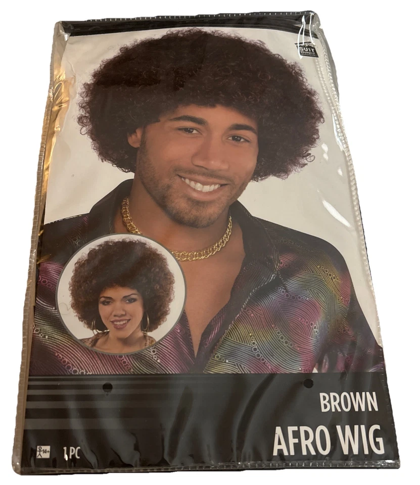 Peluca Afro Años 70 Perm Disco Hippie Halloween Accesorio Adulto Amscan 840344 Marrón Nuevo en Paquete Foto 3 de 4