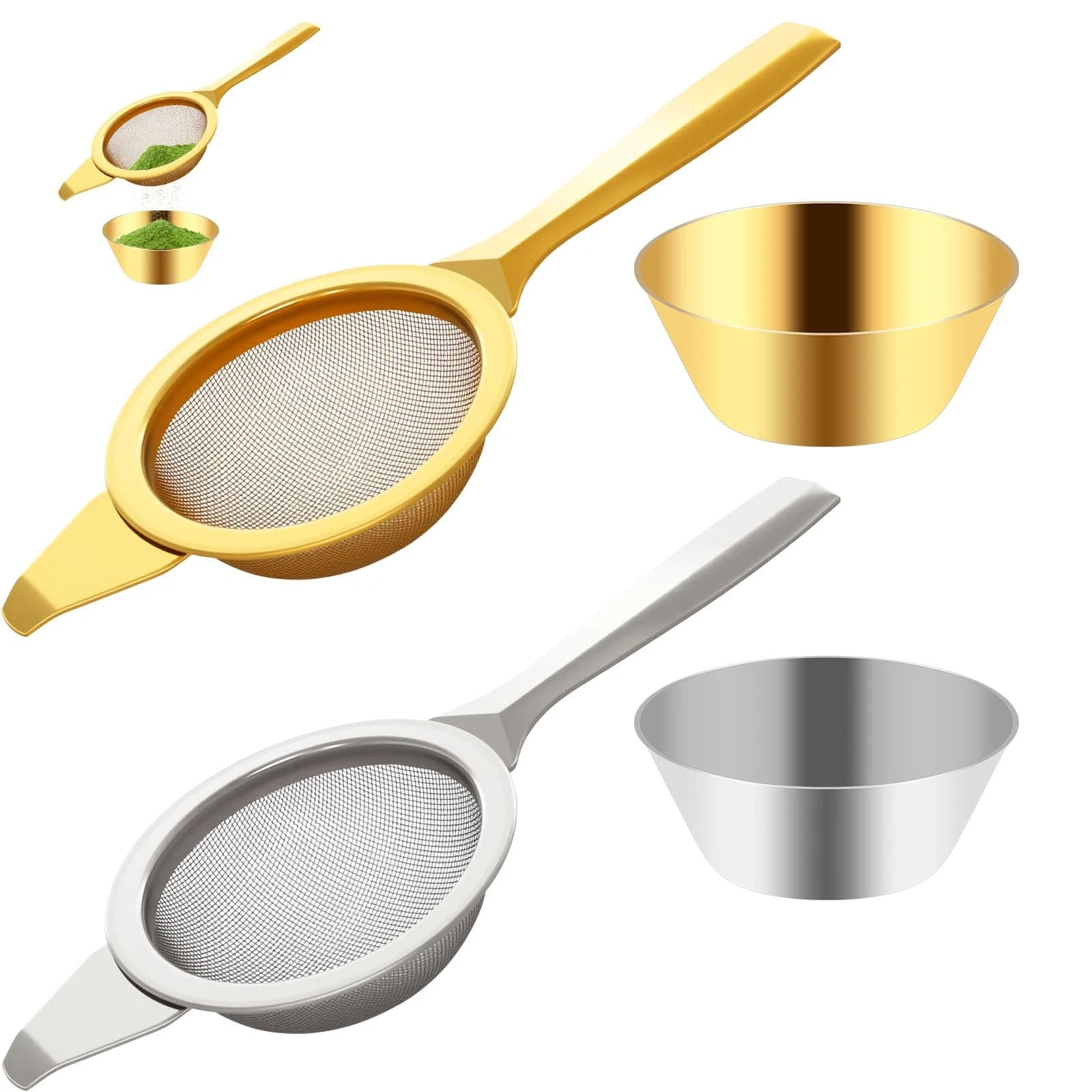2 PCS 2.2 Inch Stainless Steel 30 Fine Mesh Mini Matcha Sifter Drip Bowl