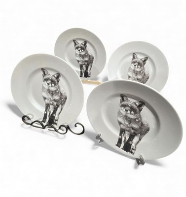 Pier 1 Imports Winter Fox Plates Snow Forest  Dish 8.5'' Porcelain Set Of 4