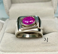 Natural Red Ruby Ring 925 Sterling Silver Men Statement Band Handmade Gift