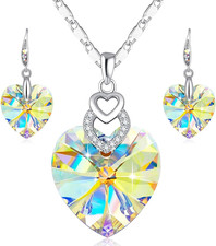 Crystal Heart Necklace and Earrings Set Gift for Women with Box Valentine'S Anni