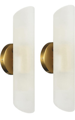 DAYCENT Modern Gold Cylinder Wall Sconces Set of Two Frosted Glass Wall  2-Light