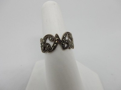 LADIES STERLING SILVER, INITIAL ''N'' MARCASITE BAND, SIZE 7.5   